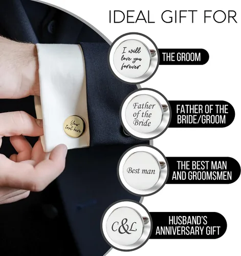Miniatura 3 de Gemelos grabados personalizados para hombres, regalo de boda personalizado para novio, padre de la novia y el novio, mejores hombres, gemelos