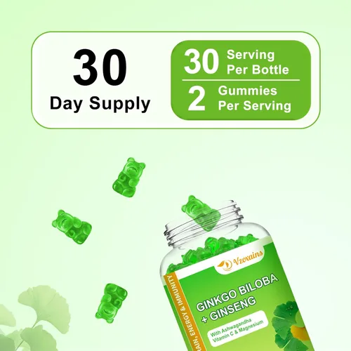 Miniatura 6 de Gomitas de ginkgo biloba de 240 mg con ginseng y magnesio, suplementos de ginko biloba gomitas para concentración cerebral, estado de ánimo