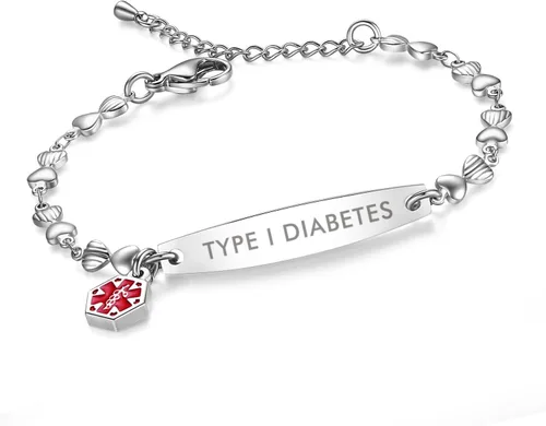 Miniatura 128 de LinnaLove - Pulsera de identificación de alerta médica con cadena Rolo simple pregrabada para mujer