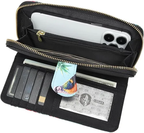 Miniatura 153 de Cartera de mano para mujer, estilo bohemio, con RFID, elegante, espaciosa con correa para viajes, capacidad para tarjetas, teléfono, dinero