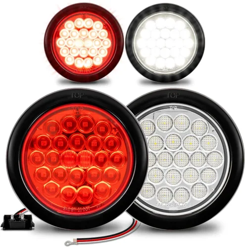 Miniatura 13 de Faro trasero redondo de 4 pulgadas con 24 LED de luz blanca clara, para reversa de camiones RV. Certificado DOT, ojal y enchufe incluidos Rojo