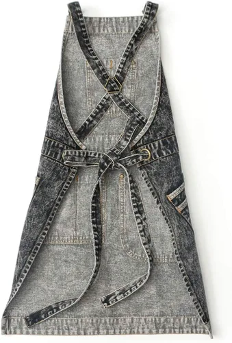 Miniatura 3 de Jeanerlor - Delantales de trabajo de mezclilla con bolsillos para mujeres y hombres, correas cruzadas y ajustables de S a XXXL, Negro