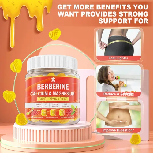 Miniatura 5 de LILICARE Gomitas de suplemento de berberina sin azúcar, absorción extra con berberina liposomal y berberina HCI, calcio, magnesio, activador AMPK