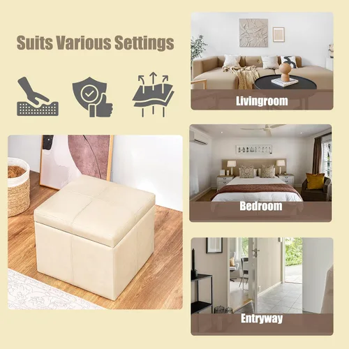 Miniatura 5 de Homebeez Faux Leather Storage Ottoman, 17.3" Square Upholstered Small Foot Rest Stool Cube Footstool with Hinged Lid, Load 300 lb, for Living Room