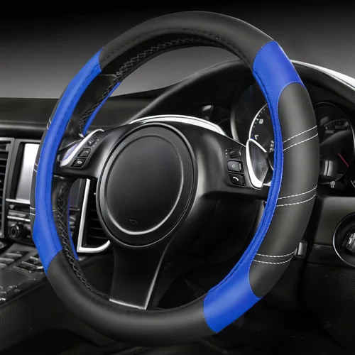 Miniatura 12 de CAR PASS Funda para volante deportiva de cuero de microfibra con veta de madera de 14.5-15 pulgadas, universal, se adapta al 95% de camiones, SUV