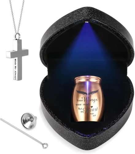 Miniatura 8 de Mini urnas para cenizas humanas recuerdo con caja de corazón, collar de urna y embudo, hermosos regalos conmemorativos pequeñas urnas de cremación