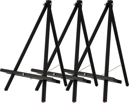 Creative Mark Thrifty - Caballete de madera para pintar, paquete de 3, duradero, ligero, dibujo y pintura perfectos, acabado negro, ideal para