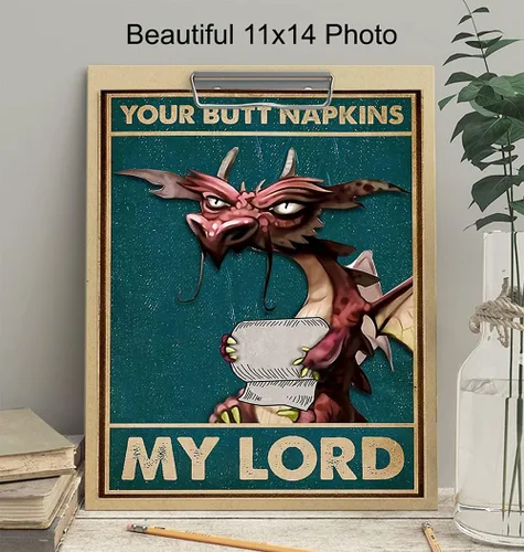 Miniatura 4 de Your Butt Napkins My Lord - GRANDE 11 x 14 - Decoraciones de dragón - Divertido arte de pared de baño - Decoración gótica gótica de baño - Impresión