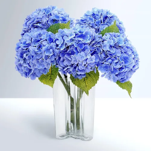 Miniatura 13 de Flores artificiales de hortensias de tacto real, 2 flores azules y 2 blancas de tacto real, flores de hortensias sintéticas de 21 pulgadas, flores