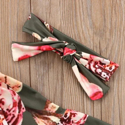 Miniatura 5 de Mameluco de manga larga con diseño de flores de encaje para bebé, color liso, conjunto de ropa con diadema