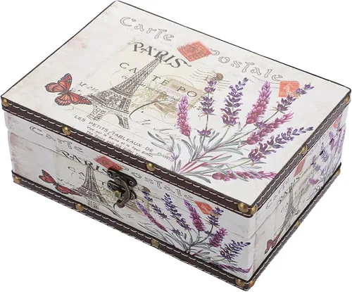 Hipiwe Caja del tesoro de pecho vintage de madera + piel sintética, caja de joyería decorativa de recuerdo, caja de recuerdo, caja de recuerdo,