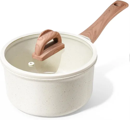 Cacerola antiadherente de cerámica con tapa, olla pequeña antiadherente de 2.0 cuartos de galón con mango que se mantiene fresco, olla de cocción