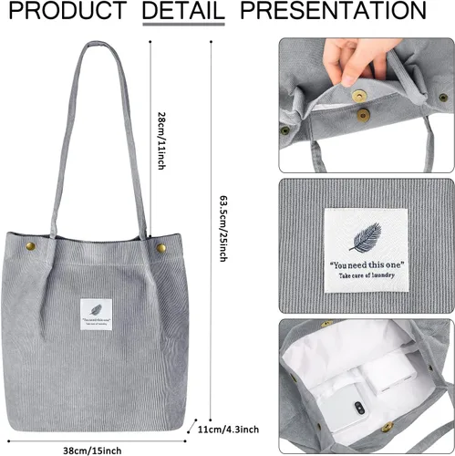 Miniatura 71 de Ayieyill - Bolsa de pana para mujer y niña, con correa de lona para colgar al hombro, bolsa con bolsillo