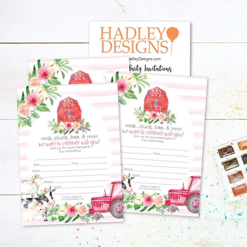 Miniatura 4 de Hadley Designs Invitaciones de cumpleaños para niños y niñas con temática de corral – 25 invitaciones de fiesta de cumpleaños de animales de granja