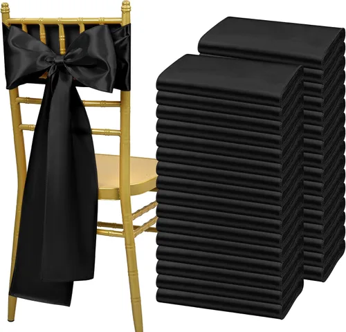 Miniatura 12 de Showgeous 60 cintas decorativas de satén negro para silla, lazos para decoración de banquetes, fiestas, baby shower, eventos (7 x 108 pulgadas)