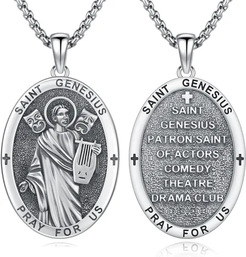 Miniatura 64 de Collar con colgante de plata de ley 925 con medalla de San Patrón, joyería religiosa para hombres y mujeres, con cadena de acero inoxidable 316L
