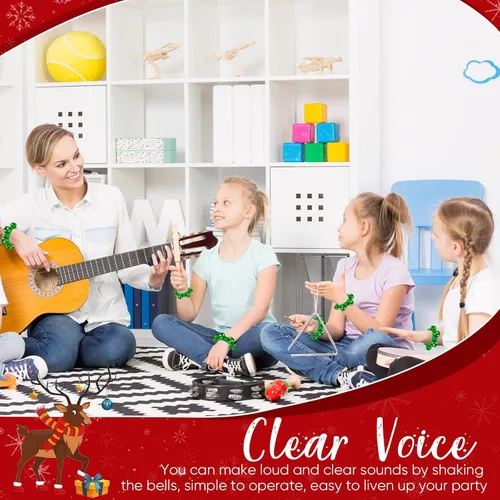 Miniatura 4 de LEIFIDE 20 pulseras de Navidad con campanas para muñeca, instrumentos musicales agitados, pulsera de ritmo ajustable, para escuela, familia