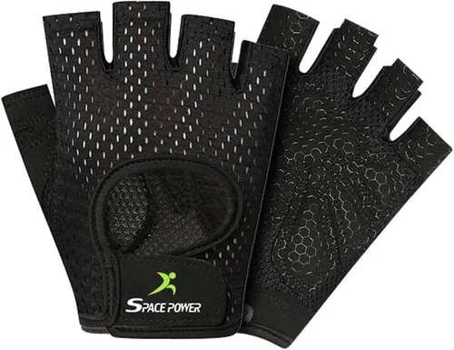 spacepower Guantes de Entrenamiento - Guantes de Gimnasio Ligeros y Transpirables para Ejercicio de Hombres y Mujeres Negro