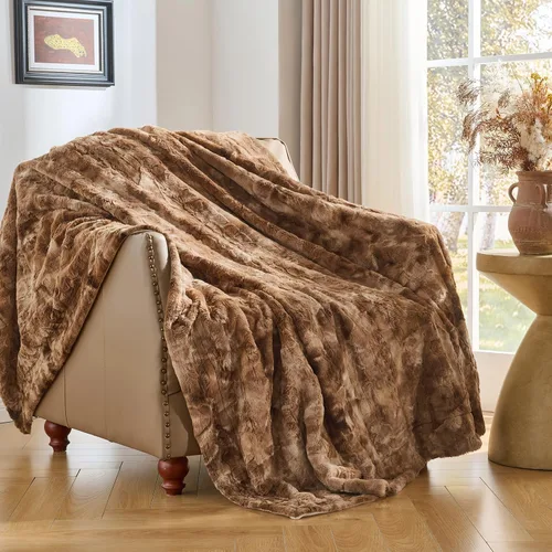 Miniatura 17 de Krifey Manta de piel sintética, manta suave, esponjosa y acogedora para sofá, manta de visón de lujo, manta cálida tipo throw para cama, regalos