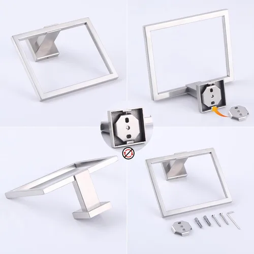 Miniatura 7 de GERZWY Moderno soporte de toalla negro SUS304 de acero inoxidable toallero anillo de toalla para baño Lavatorio montaje en pared