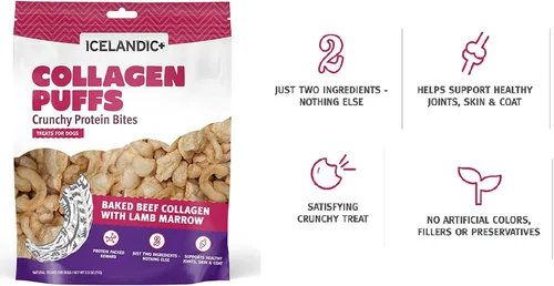 Miniatura 5 de Icelandic+ Colágeno Puffs: Colágeno de carne al horno con médula de cordero 2.5oz – Golosinas para perros medianos y grandes, crujientes bocadillos