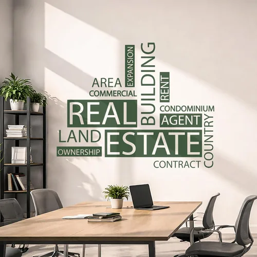 Miniatura 5 de Vinilo grande para pared, diseño de agencia inmobiliaria, palabras, agente inmobiliario, decoración de oficina, mural (ig6162), color negro, M, 22.5