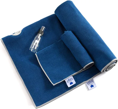 Miniatura 7 de IUGA Toalla de yoga para yoga caliente, antideslizante, toalla de esterilla de yoga extra gruesa + toalla de mano 2 en 1 con bolsillos en las Gris