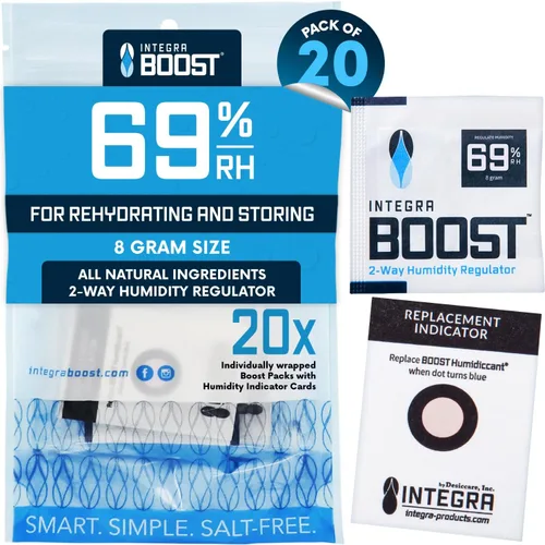 Miniatura 11 de Integra Boost Paquete de control de humedad de 2 vías, conserva el sabor y controla la humedad al 69% de RH, absorbente de humedad para hierbas