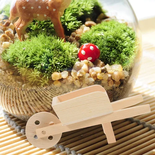 Miniatura 2 de jojofuny Modelo de carretilla de madera pequeña, carrito en miniatura para casa de muñecas, jardín de hadas y decoración del hogar, diseño ligero