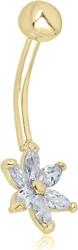Miniatura 6 de AVORA Anillo de ombligo floral con circonita cúbica de oro de 10 quilates (calibre 14)