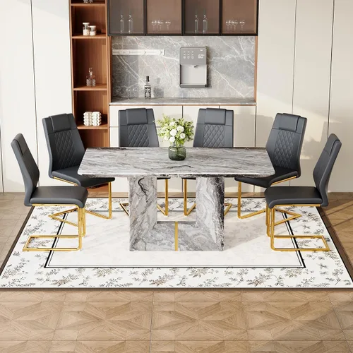 Miniatura 2 de Mesa de comedor negra de 63 pulgadas Mesa de comedor moderna Mesa rectangular de madera con patas en forma de U de alta resistencia Estable
