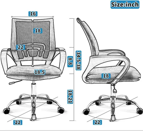 Miniatura 3 de Silla de escritorio para computadora, ergonómica, respaldo medio, silla de malla con soporte lumbar y reposabrazos, moderna, altura ajustable, Negro