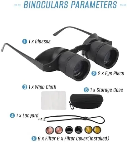 Miniatura 6 de Anteojos binoculares para pesca, observación de aves, deportes, conciertos, teatro, ópera, TV, visión de vista, lente HD con 3 filtros