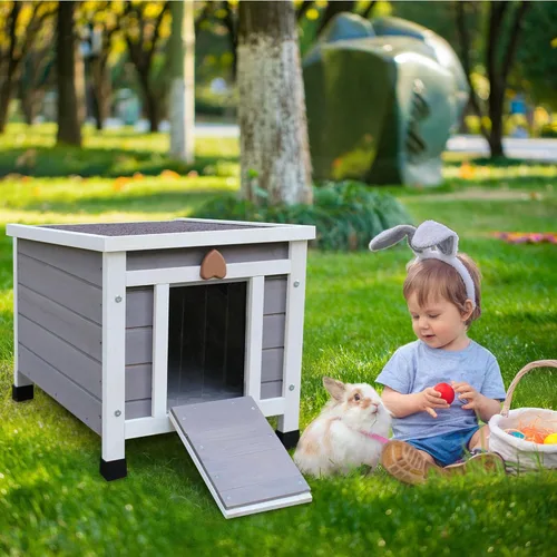 Miniatura 6 de Rockever Casa para gatos al aire libre, casa aislada para gatos al aire libre con forro cálido para invierno, jaula de conejo, refugio exterior