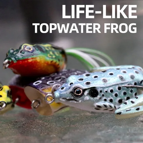 Miniatura 4 de RUNCL Topwater - Señuelos de rana – 5 piezas de cebos de silicona duraderos y realistas para agua dulce y salada, señuelos flotantes realistas