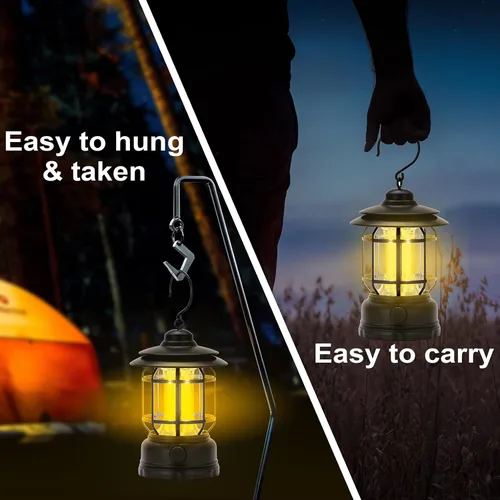 Miniatura 6 de Faroles LED para campamento, estilo vintage, color negro, paquete de 2 Recargable, portátil, atenuación continua, impermeable IP44, luz colgante
