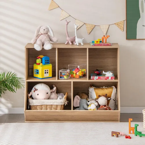 Miniatura 9 de Kids Bookshelf and Toy Organization,5 Cubby Open Wooden Playroom Organization and Storage, Toddler Bookshelf for Kid’s Room Bedroom Nursery