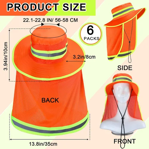 Miniatura 2 de 6 piezas de sombrero de seguridad reflectante de alta visibilidad con solapa para el cuello Boonie sombrero de ala ancha sombreros de trabajo gorra