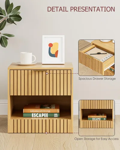 Miniatura 4 de Mesita de noche pequeña, mesita de noche moderna, mesita de noche con cajón y estante abierto, diseño de cubo, mesa auxiliar pequeña