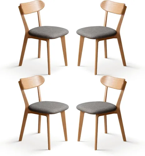 Miniatura 16 de Sillas de comedor de roble macizo 100%, silla de comedor moderna de mediados de siglo con respaldo curvo, sillas de comedor tapizadas en tela