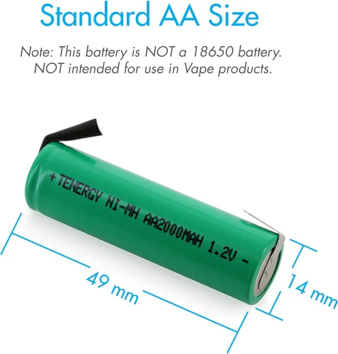 Miniatura 2 de Combo: 4 piezas Tenergy 2000mAh NiMH recargable AA batería plana superior con pestañas para afeitadoras, recortadoras, maquinillas de afeitar y más