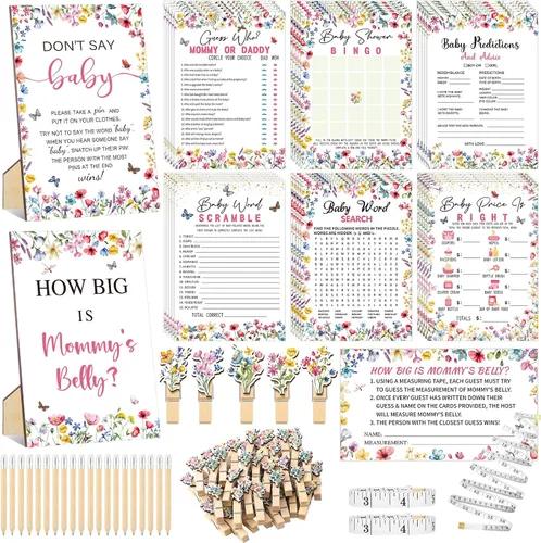 Miniatura 14 de Funnymoom 426 Piezas Juego de Juegos para Baby Shower de Papel Kraft - 8 Juegos, Incluye Bingo de Baby Shower, El Precio Correcto, Adivina Quién