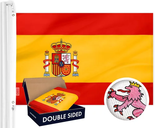 G128 Bandera de España | 3 x 5 pies | Serie ToughWeave doble cara bordado de poliéster 210D | Bandera de país, diseño bordado, interior y exterior,
