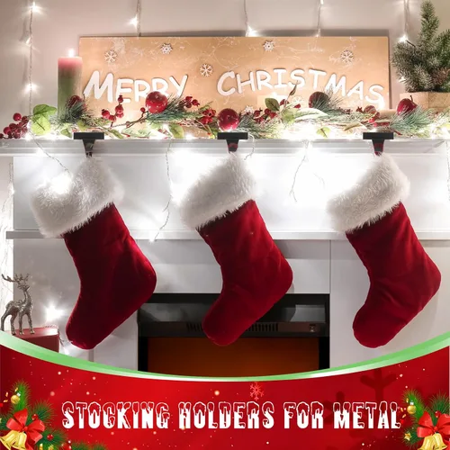 Miniatura 2 de Soportes de calcetines de Navidad de Zonon para repisa, ganchos de hierro resistentes para calcetines, mantel con almohadilla protectora