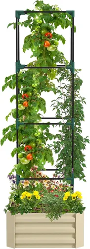 Miniatura 13 de Outsunny - Macetero de jardín elevado con enrejado arqueado para plantas trepadoras de enredadera, flores colgantes, macetero de madera