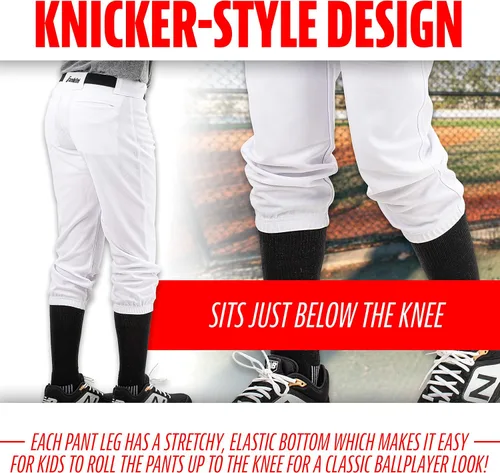 Miniatura 2 de Franklin Sports Pantalones de béisbol y sóftbol juveniles, hasta la rodilla + pantalones de béisbol de ajuste relajado para niños, color blanco