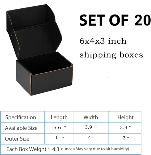 Miniatura 2 de Cajas de envío pequeñas de 6 x 4 x 3 pulgadas, cajas de cartón corrugado negro (paquete de 20) para correo, embalaje, pequeñas empresas y embalaje