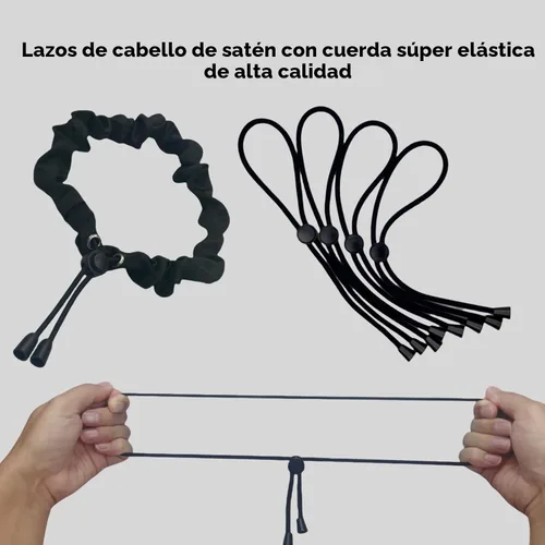 Miniatura 5 de 4 piezas de ligas de satén ajustables negras para mujeres y niñas, ligas de cabello suaves que la seda para cabello rizado natural espeso de 4c