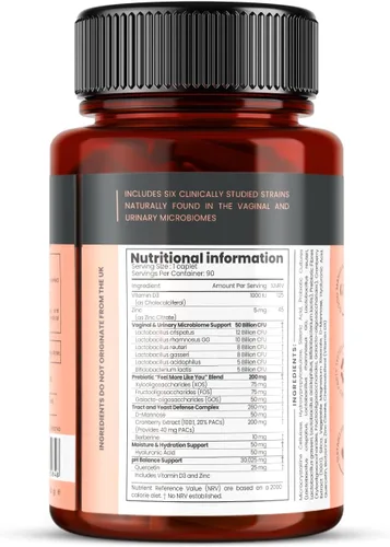 Miniatura 7 de pureclinica Veev Flora íntima - Soporte para microbioma vaginal e intestinal - 50 mil millones de UFC - Probióticos, prebióticos, arándano