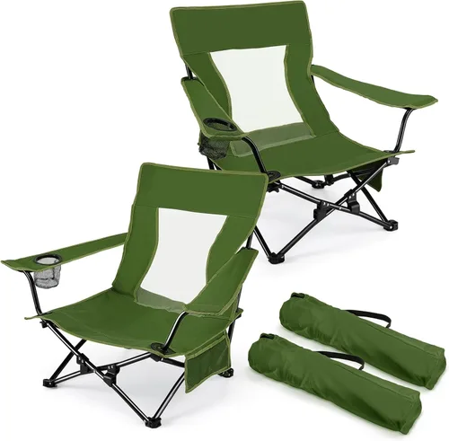 Miniatura 11 de Joyfair Silla de camping de playa (paquete de 2), silla plegable al aire libre para adultos, silla portátil resistente con reposabrazos para pesca